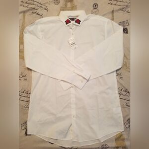 (Size XL) Floral Embroidery Dress Shirt